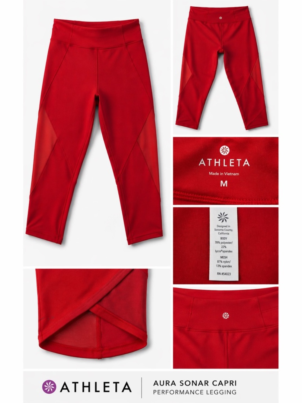 Athleta Aura Sonar Capri Leggings Red Mesh High Rise M - Picture 2 of 10